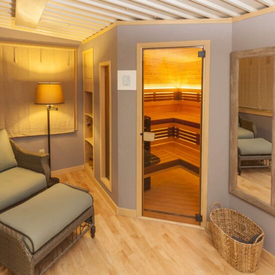 Finnleo custom cut sauna relaxation room