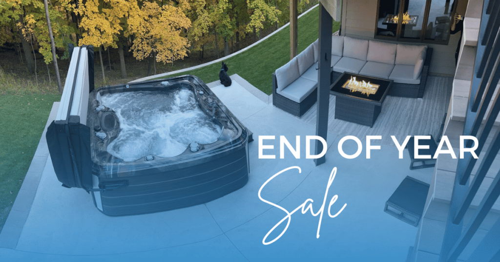 End of year sale on hot tubs, swim spas, and saunas at Splash Pool & Spa in Cedar Rapids