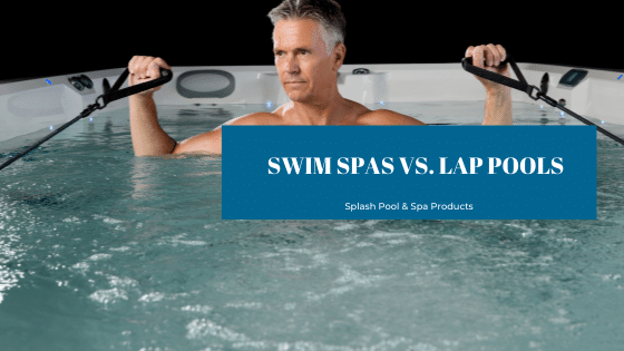 Man doing water aerobics in a Marquis swim spa sold at Splash Pool & Spa in Cedar Rapids, Iowa
